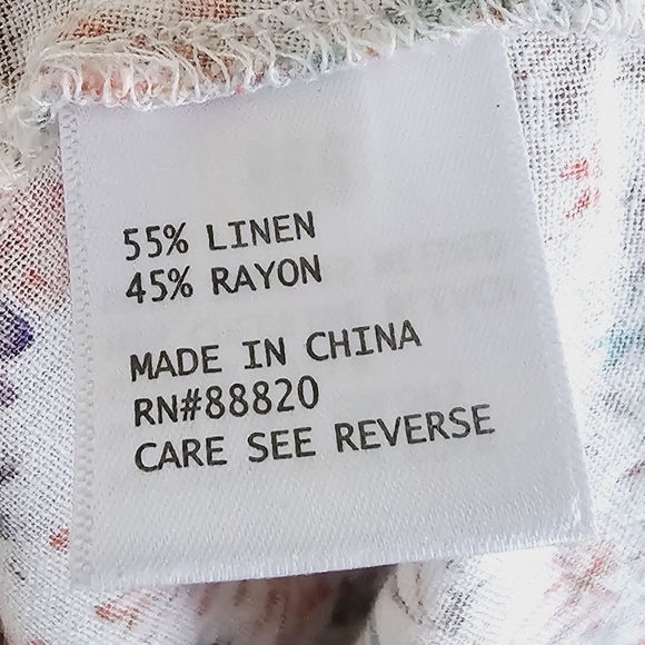 JNY Linen Blend Floral Peplum 3/4 Sleeves Button Down Women's Blouse Size 2X - Picture 5 of 6